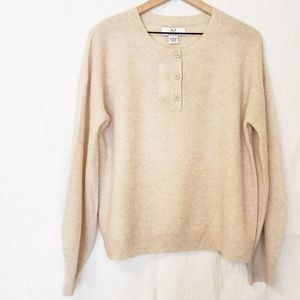 Magaschoni Cashmere 100% Cashmere Oatmeal Super Soft Henley Sweater Size Large